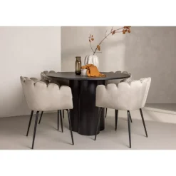 Olivia Rund Spisebordssæte - Beige og Sort