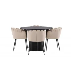 Olivia Rund Spisebordssæte - Beige og Sort