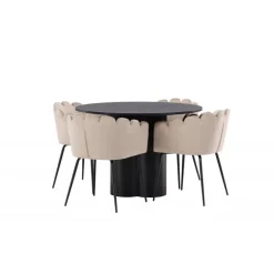 Olivia Rund Spisebordssæte - Beige og Sort