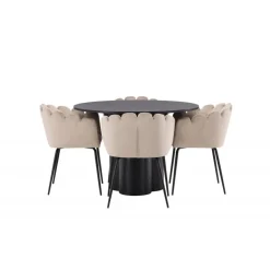 Olivia Rund Spisebordssæte - Beige og Sort