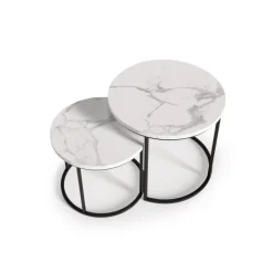 OREO Sæt af To Sofaborde - Hvid Marmor / Sort