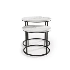 OREO Sæt af To Sofaborde - Hvid Marmor / Sort