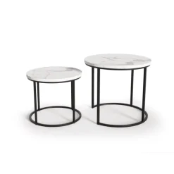 OREO Sæt af To Sofaborde - Hvid Marmor / Sort