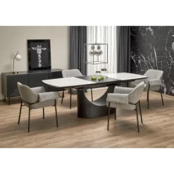 OSMAN Spisebord med udtræk, Hvid marmor / Sort