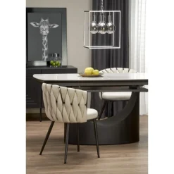 OSMAN Spisebord med udtræk, Hvid marmor / Sort