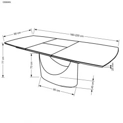 OSMAN Spisebord med udtræk, Hvid marmor / Sort