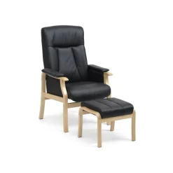 Otium lænestol i læder med skammel - Naturtræ