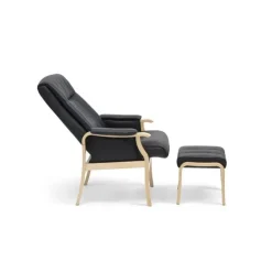 Otium lænestol i læder med skammel - Naturtræ