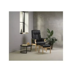 Otium lænestol i læder med skammel - Naturtræ