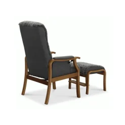 Oxford otium lænestol med skammel - Fåreskind Grafit med Mahogni stel