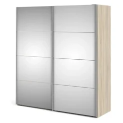 Palermo 182 cm - Skydedørsskab - 2 x spejlglas dør og egestruktur
