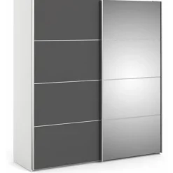 Palermo klædeskab 182 cm bred med spejl - Hvid/Grå