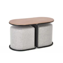 PAMPA sofabord 88x49cm med 2 x puffer - Valnød