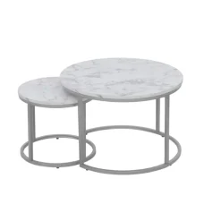 PAOLA Sofabordsæt - marmorlook/sølv