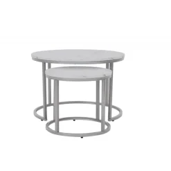 PAOLA Sofabordsæt - marmorlook/sølv