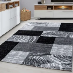 Parma Kortluvet tæppe Abstrakt Ternet - Sort