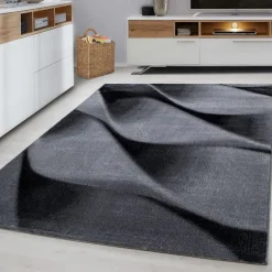 Parma Kortluvet Tæppeløber Abstrakt Bølge - Sort