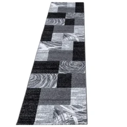 Parma Kortluvet Tæppeløber Abstrakt Ternet - Sort