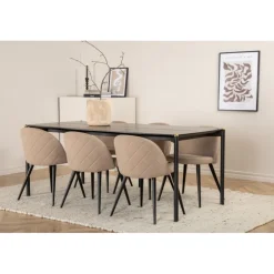 Pelle t Spisebordssæt - Beige og Sort