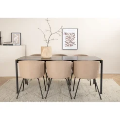 Pelle t Spisebordssæt - Beige og Sort