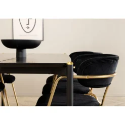 Pelle t Spisebordssæt - Sort og Messing