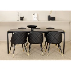 Pelle t Spisebordssæt - Sort og Messing