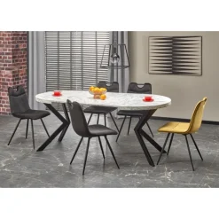 PERONI Spisebord med udtræk, Hvid marmor / Sort