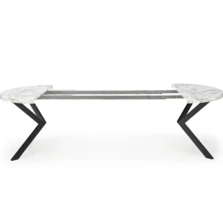 PERONI Spisebord med udtræk, Hvid marmor / Sort