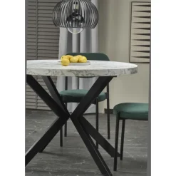 PERONI Spisebord med udtræk, Hvid marmor / Sort