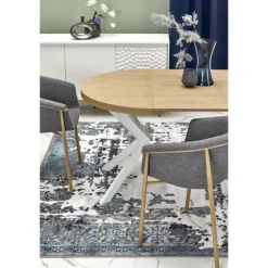 PERONI Spisebord med udtræk, guldegetræ / Hvid