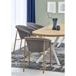 PERONI Spisebord med udtræk, guldegetræ / Hvid