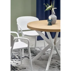 PERONI Spisebord med udtræk, guldegetræ / Hvid