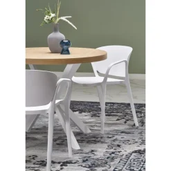 PERONI Spisebord med udtræk, guldegetræ / Hvid