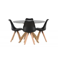 Piazza Rundt Spisebordssæt med Zeno Stole - Sort og Grå