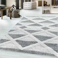 Pisa Shaggy Tæppeløber Geometrisk - Grå
