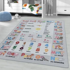 Play Børnetæppe Alfabet - bogstaver - tal - dyr - Grå