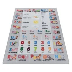 Play Børnetæppe Alfabet - bogstaver - tal - dyr - Grå