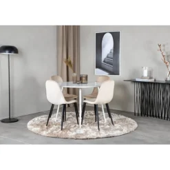 Plaza Rundt Spisebordssæt - Beige, Sort og Hvid