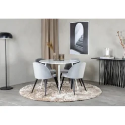 Plaza Rundt Spisebordssæt - Sort, Lysegrå og Hvid