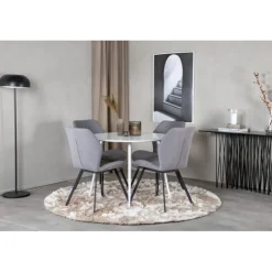 Plaza Rundt Spisebordssæt - Sort Grå og Hvid