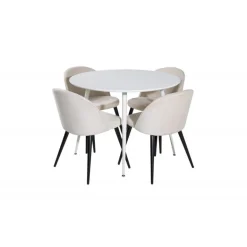 Plaza Rundt Spisebordssæt - Beige, Sort og Hvid