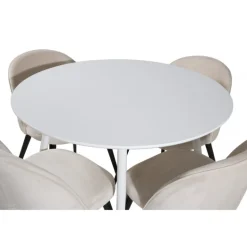 Plaza Rundt Spisebordssæt - Beige, Sort og Hvid