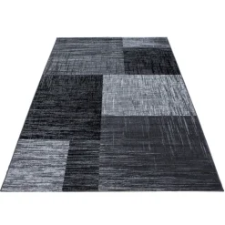 Plus Kortluvet Tæppeløber Abstrakt Ternet - Sort