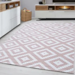 Plus Kortluvet Tæppeløber Geometrisk - Pink