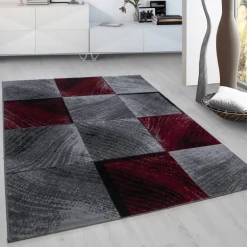 Plus Kortluvet Tæppeløber Ternet - Rød