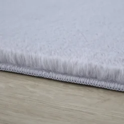 Pouffy Rund Shaggy tæppe Ensfarvet - Sølv