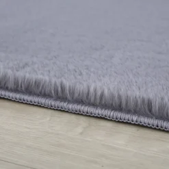 Pouffy Rund Shaggy tæppe Ensfarvet - Grå