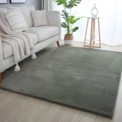 Pouffy Shaggy tæppe Ensfarvet - Grøn