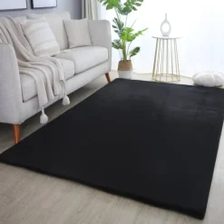 Pouffy Shaggy tæppe Ensfarvet - Sort