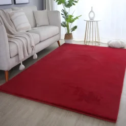 Pouffy Shaggy Tæppeløber Ensfarvet - Rød